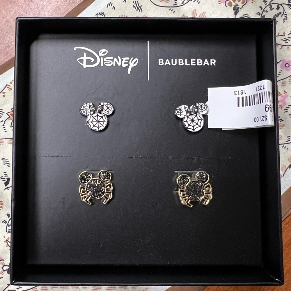 Disney BaubleBar Halloween Mickey Spider / Minnie Spider Web Earring Set
